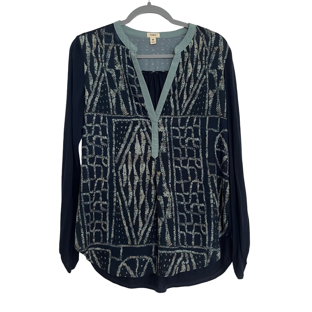TINY by Anthropology Blouse Medium Navy Blue Excellent Orion Henley V-Neck Top